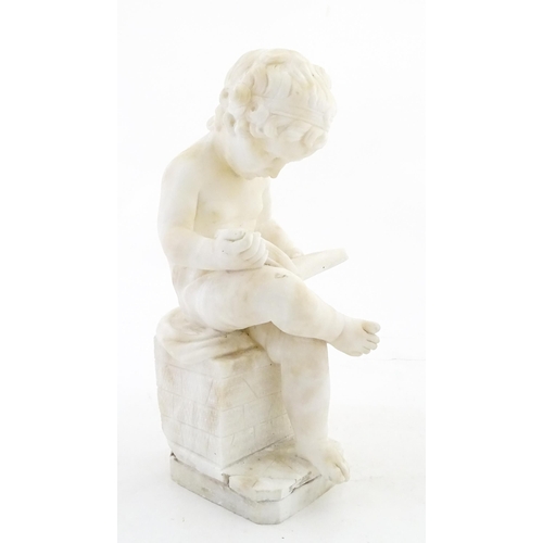 1224 - An Italian alabaster sculpture modelled as a seated child reading a book, after C. Ghilli. Approx. 1... 