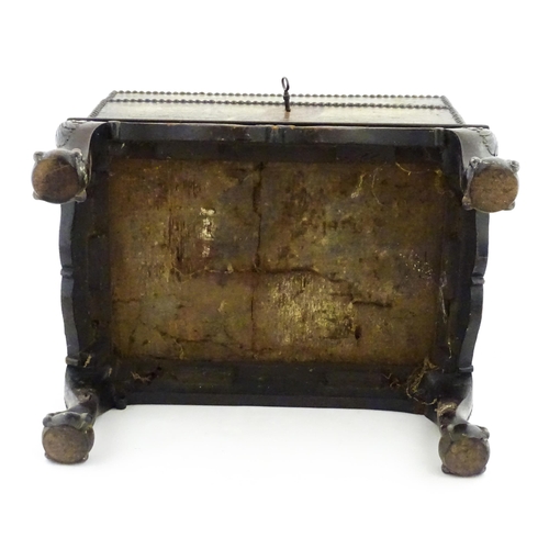 1166 - A domed chest on stand / trunk with painted decoration depicting ships at sea, and stud detail. Appr... 