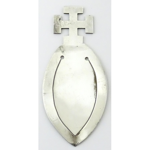 350 - A silver bookmark / page marker surmounted by a cross hallmarked Chester 1907, maker F J Ross & Sons... 