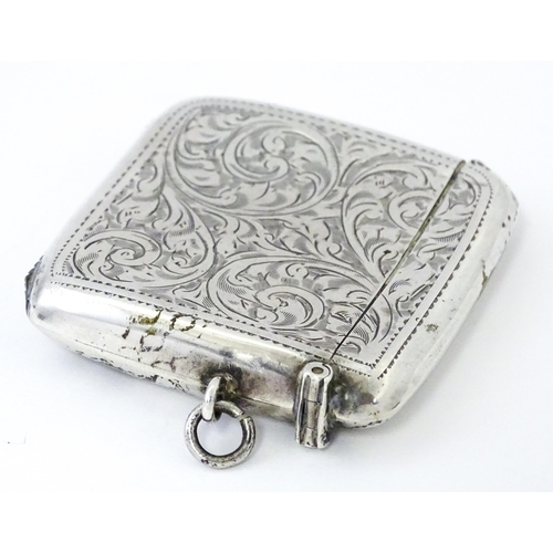 352 - A large silver vesta case with engraved acanthus scroll decoration, hallmarked Birmingham 1921, make... 