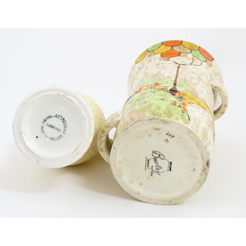 206 - A Bewley Pottery Art Deco vase of flared form with hand painted landscape decoration, in the manner ... 