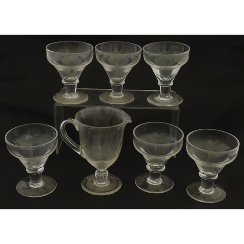 342 - A set of six 19thC drinking glasses. Together with a pedestal jug. Glasses approx. 4 3/4