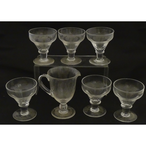 342 - A set of six 19thC drinking glasses. Together with a pedestal jug. Glasses approx. 4 3/4