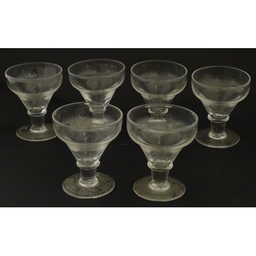 342 - A set of six 19thC drinking glasses. Together with a pedestal jug. Glasses approx. 4 3/4