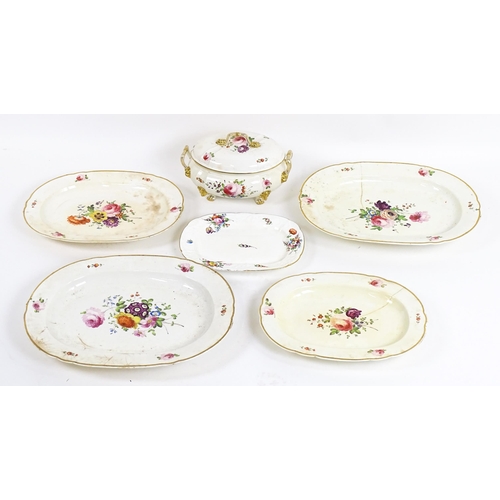 186 - A quantity of Bloor Derby wares to include serving dishes and tureen decorated with hand painted flo... 