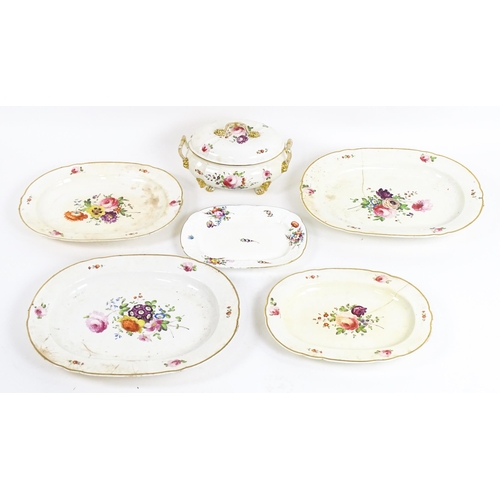 186 - A quantity of Bloor Derby wares to include serving dishes and tureen decorated with hand painted flo... 