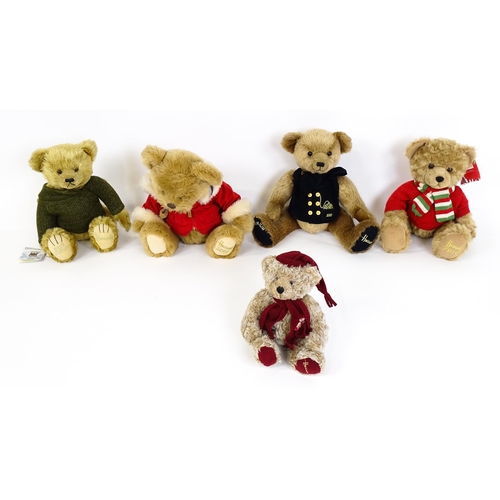 1292A - Toys: Five Harrods teddy bears to include Christmas Bear 2010, Millennium Bear, Christmas Bear 2007,... 
