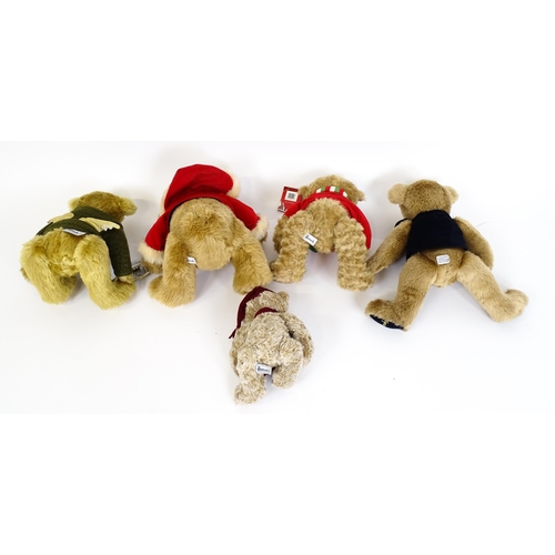 1292A - Toys: Five Harrods teddy bears to include Christmas Bear 2010, Millennium Bear, Christmas Bear 2007,... 