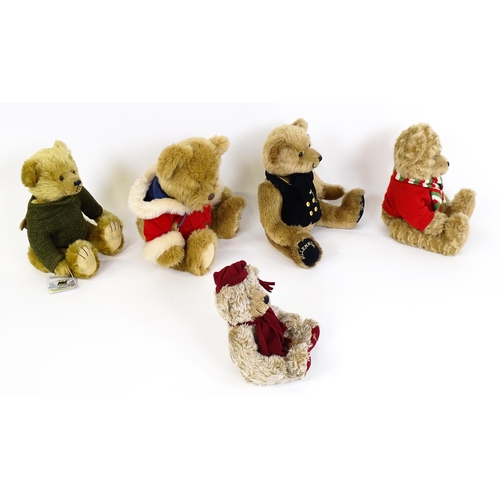 1292A - Toys: Five Harrods teddy bears to include Christmas Bear 2010, Millennium Bear, Christmas Bear 2007,... 