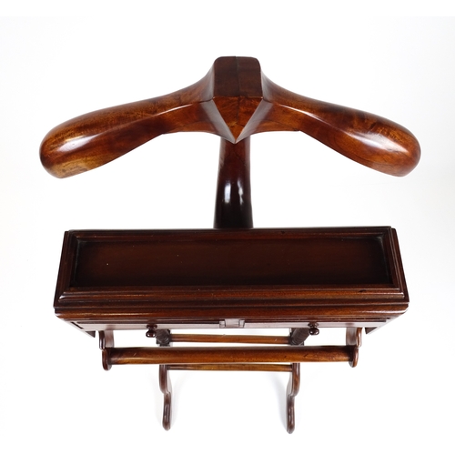 A late 20thC mahogany valet stand / dumb butler with two short drawers ...