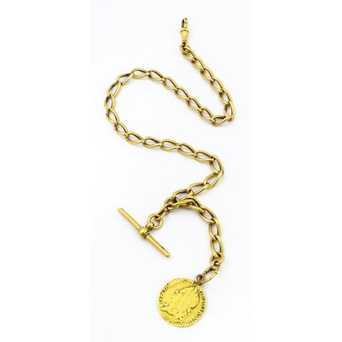 793 - An 18ct gold Albert watch chain with George II guinea coin formed fob. Chain approx. 15