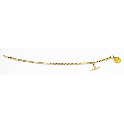 793 - An 18ct gold Albert watch chain with George II guinea coin formed fob. Chain approx. 15