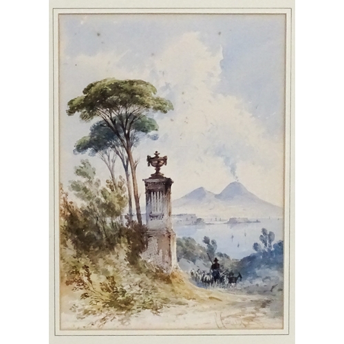 1856 - Consalvo Carelli (1818-1900), Italian School, Watercolour, A view of Naples with a drover with goats... 