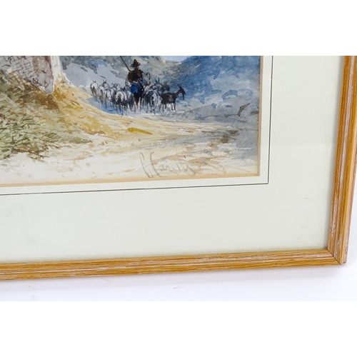 1856 - Consalvo Carelli (1818-1900), Italian School, Watercolour, A view of Naples with a drover with goats... 
