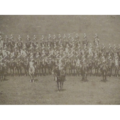 2 - Militaria: a Victorian monochrome photograph depicting a parade formation of cavalry troops in parkl... 