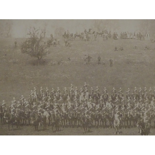 2 - Militaria: a Victorian monochrome photograph depicting a parade formation of cavalry troops in parkl... 