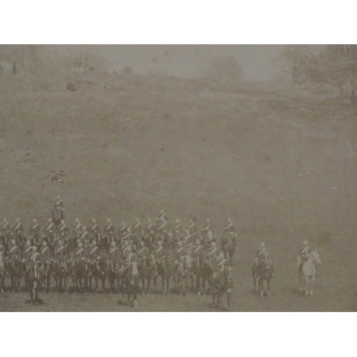 2 - Militaria: a Victorian monochrome photograph depicting a parade formation of cavalry troops in parkl... 