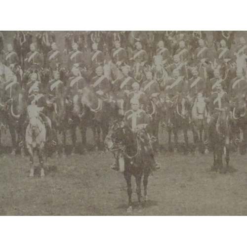 2 - Militaria: a Victorian monochrome photograph depicting a parade formation of cavalry troops in parkl... 