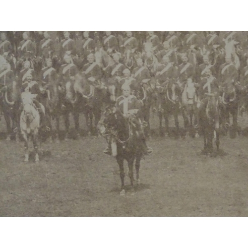 2 - Militaria: a Victorian monochrome photograph depicting a parade formation of cavalry troops in parkl... 