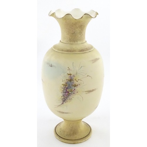 3 - A Victorian vase with a flared rim with hand painted and gilt decoration depicting birds and flowers... 
