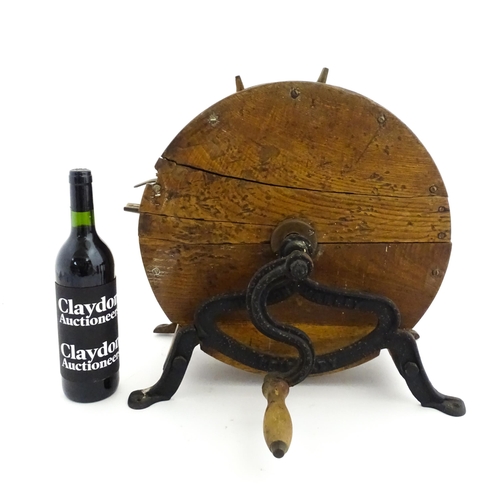 9 - A 19thC knife cleaner / sharpener, with oak case and cast iron supports stamped Murton & Varley. App... 