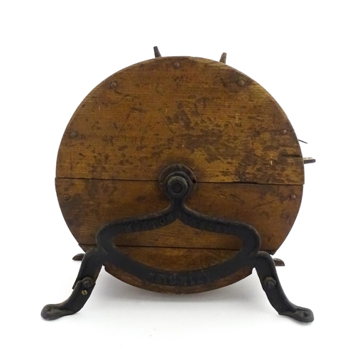 9 - A 19thC knife cleaner / sharpener, with oak case and cast iron supports stamped Murton & Varley. App... 
