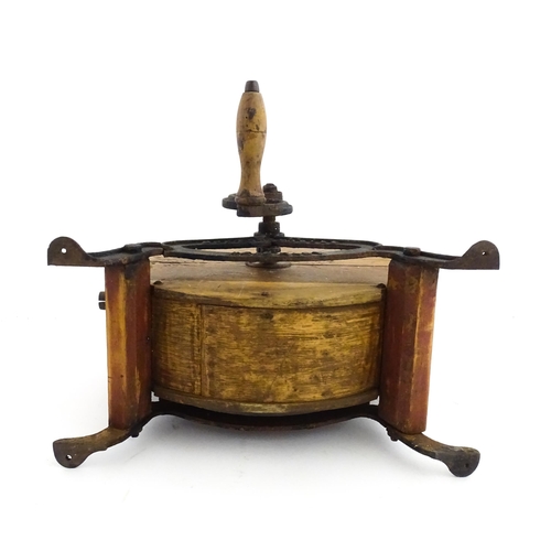 9 - A 19thC knife cleaner / sharpener, with oak case and cast iron supports stamped Murton & Varley. App... 
