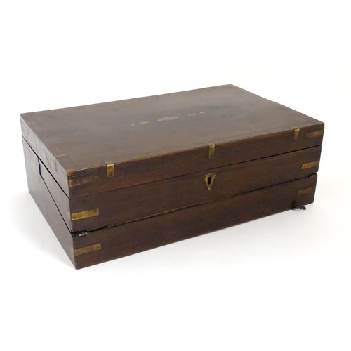 12 - A 19thC brass bound mahogany writing slope. Approx. 15