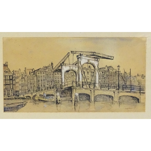 13 - Willem Anton Alexander Knip (1883-1967), Dutch School, Ink and watercolour, Magere / Skinny Bridge, ... 