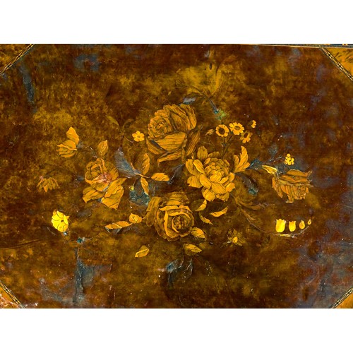 16 - A 20thC marquetry panel with inlaid rose and flower decoration. Approx. 15 3/4