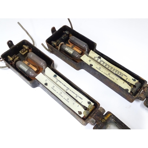 17 - Two 1920s Wright's Patent electrical demand indicator boxes (industrial consumption meters.) Each ap... 