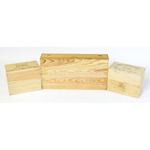 18 - Three wooden wine boxes / crates. The largest approx. 27