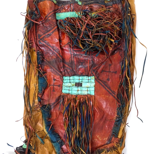 20 - Ethnographic / Native / Tribal : A Tuareg style leather camel bag with dyed panel detail, geometric ... 