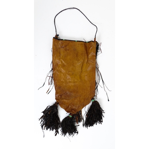 20 - Ethnographic / Native / Tribal : A Tuareg style leather camel bag with dyed panel detail, geometric ... 