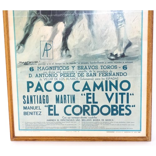 26 - A 20thC Spanish print of a bullfighting poster titled Plaza de Toros Monumental Domingo 23 Julio. Ap... 