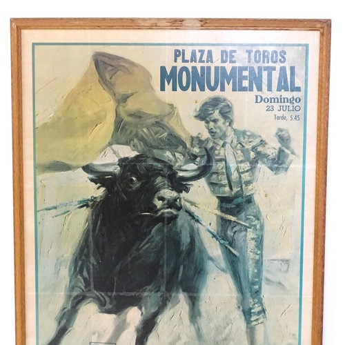 26 - A 20thC Spanish print of a bullfighting poster titled Plaza de Toros Monumental Domingo 23 Julio. Ap... 