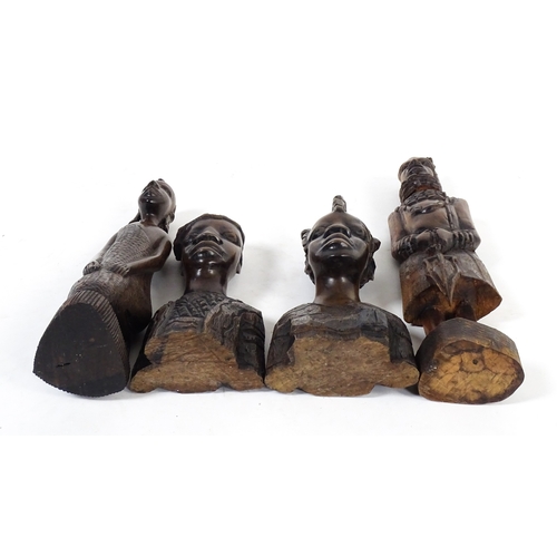 51 - Ethnographic / Native / Tribal : Four African carved wooden figures / busts. Largest approx. 15