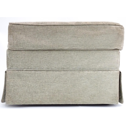 28 - A beige upholstered Pouffe / footstool. The top removing to reveal storage space within. Approx 21 1... 