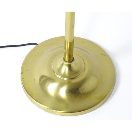 6 - A brass standard lamp with leaded glass shade, together with three table lamps . The table lamps app... 