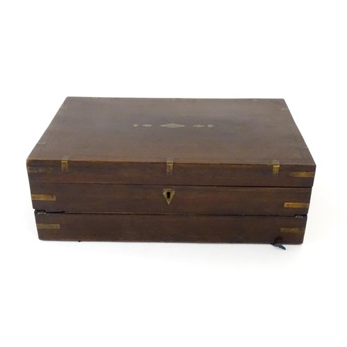 12 - A 19thC brass bound mahogany writing slope. Approx. 15