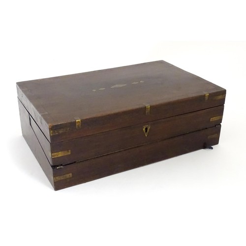 12 - A 19thC brass bound mahogany writing slope. Approx. 15