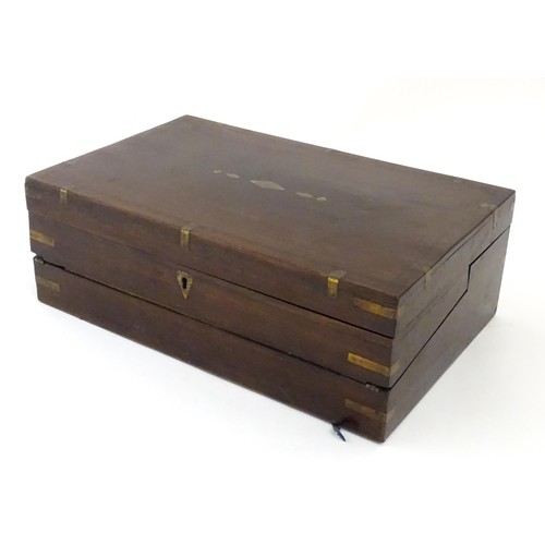 12 - A 19thC brass bound mahogany writing slope. Approx. 15