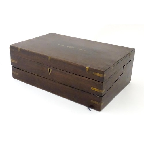 12 - A 19thC brass bound mahogany writing slope. Approx. 15