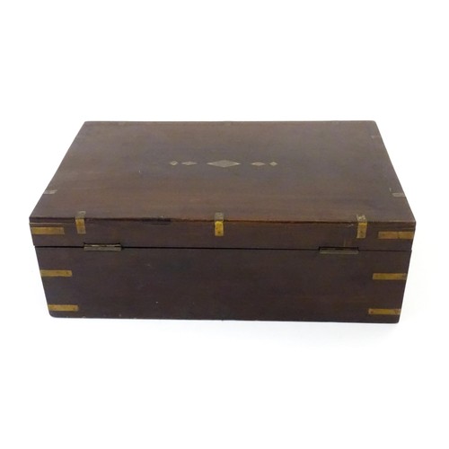 12 - A 19thC brass bound mahogany writing slope. Approx. 15