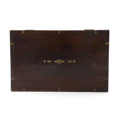 12 - A 19thC brass bound mahogany writing slope. Approx. 15