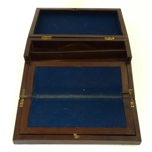 12 - A 19thC brass bound mahogany writing slope. Approx. 15