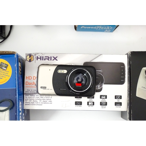 29 - A quantity of assorted cameras to include a Pentax Optio 330, a Hirix HD dual lens dash cam, an Olym... 