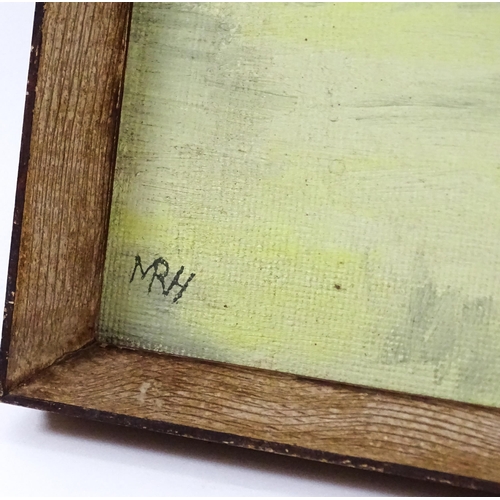 24 - Monica R. Haines, 20th century, Oil on board, A farm landscape. Signed with initials MRH lower left ... 