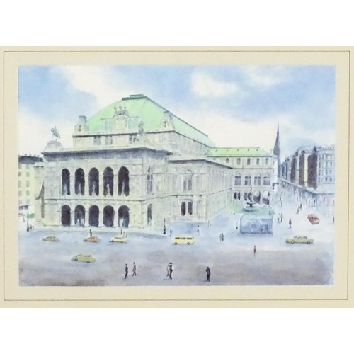 33 - A 20thC colour print depicting the Vienna Opera house. Approx. 8 