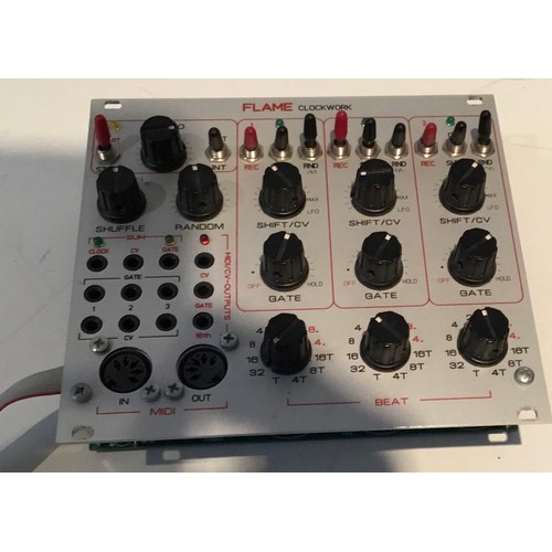 1047 - Flame Clockwork - Eurorack clock and tempo generator. 
Primarily designed to generate clock/trigger/... 